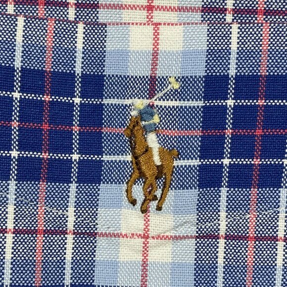 Ralph‎ Lauren Blue & Red Plaid Short Sleeve Flesh Pony Shirt Mens Size Large - Picture 2 of 9
